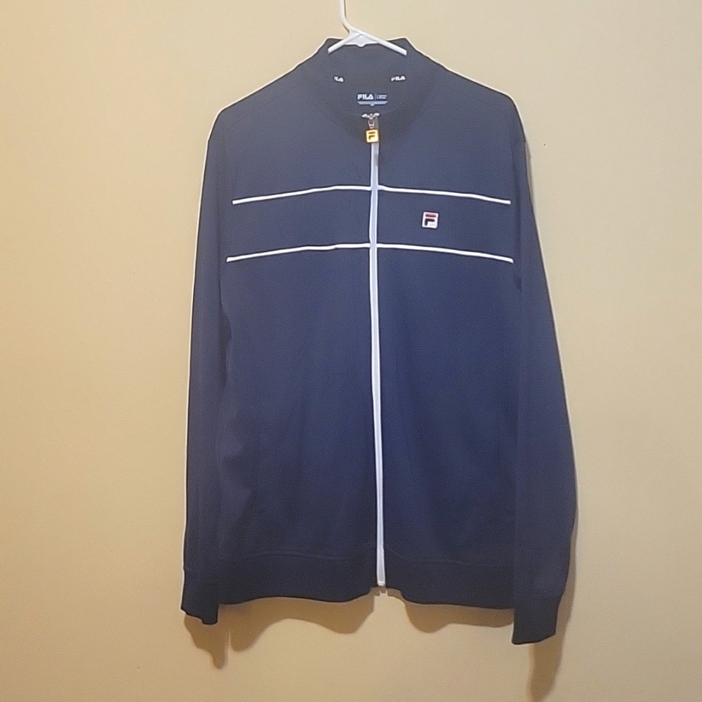 FILA Navy Blue and White Mens Track Jacket-L